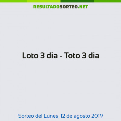 Loto 3 dia - Toto 3 dia del 12 de agosto de 2019