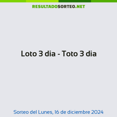 Loto 3 dia - Toto 3 dia del 16 de diciembre de 2024