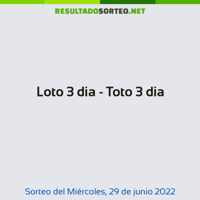 Loto 3 dia - Toto 3 dia del 29 de junio de 2022