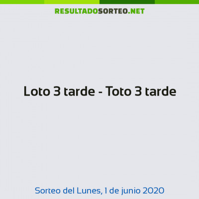 Loto 3 tarde - Toto 3 tarde del 1 de junio de 2020
