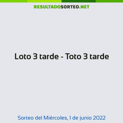 Loto 3 tarde - Toto 3 tarde del 1 de junio de 2022