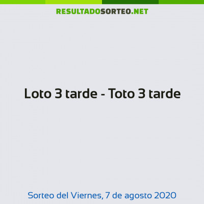 Loto 3 tarde - Toto 3 tarde del 7 de agosto de 2020