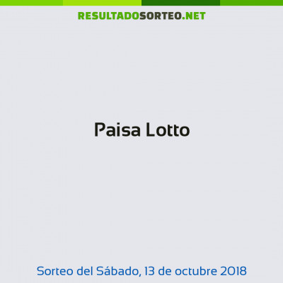 Paisa Lotto del 13 de octubre de 2018