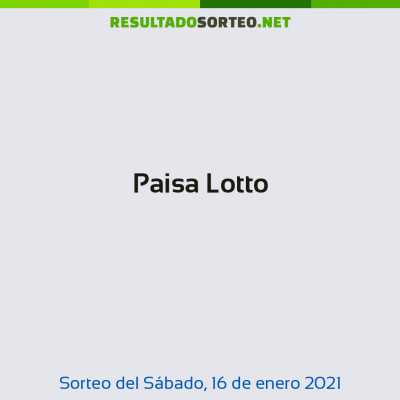 Paisa Lotto del 16 de enero de 2021