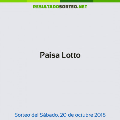 Paisa Lotto del 20 de octubre de 2018