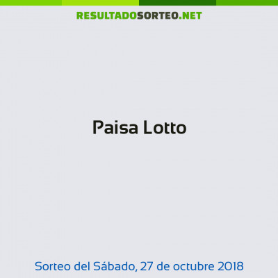 Paisa Lotto del 27 de octubre de 2018