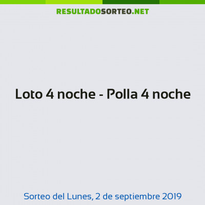 Loto 4 noche - Polla 4 noche del 2 de septiembre de 2019