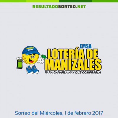 Loteria de Manizales del 1 de febrero de 2017