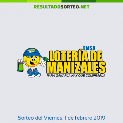 Loteria de Manizales del 1 de febrero de 2019