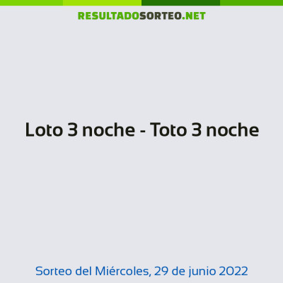 Loto 3 noche - Toto 3 noche del 29 de junio de 2022